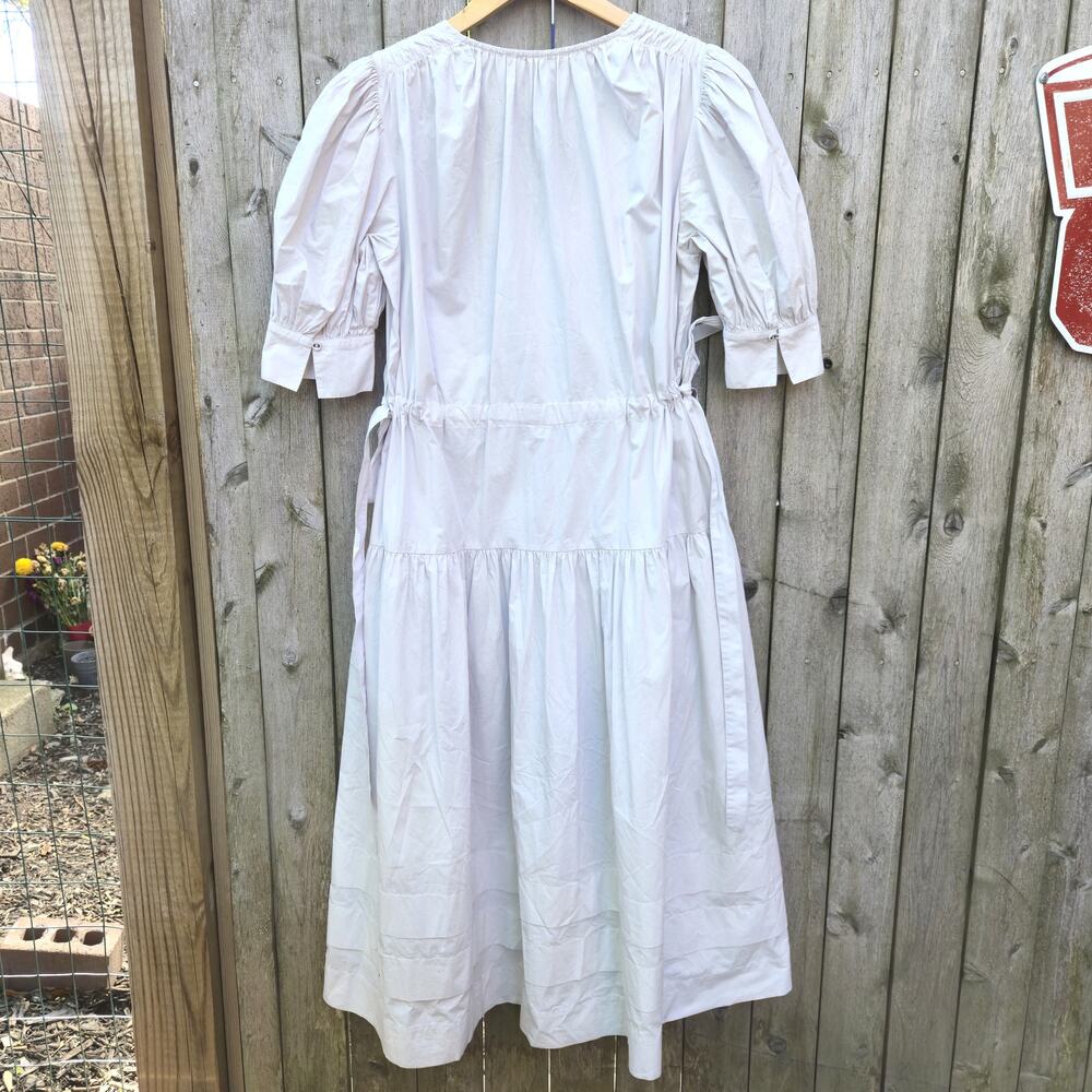 Ulla Johnson Imani Dress in Dove Taupe V-Neck Tiered Midi Dress Side Tie Sz 2 - Picture 3 of 8
